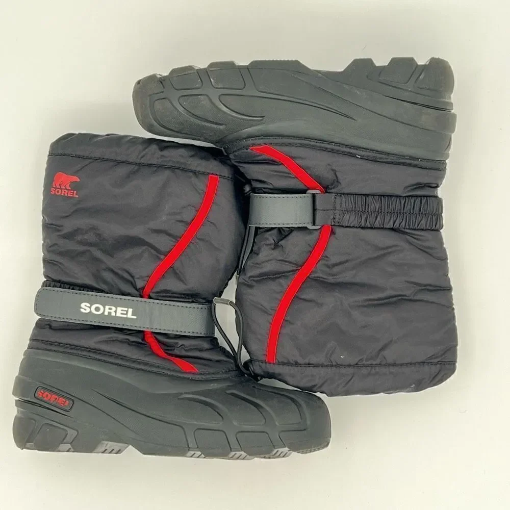 Youth Sorel Flurry Snow Winter Boot Sz US 5 EUR 37 BLACK RED $70 MSRP